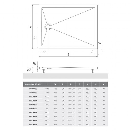 Dušo padėklas Marmo Neo Square-R 1200x900