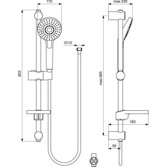 Dušo stovas Ideal Standard IdealRain, Evo Round, 600 mm, galvutė 110 mm, su lentynėle