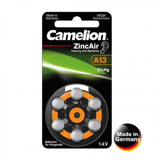 Elementai, A13/DA13/ZL13, 1,4V, CAMELION, 6 vnt. Elementai, A13/DA13/ZL13, 1,4V, CAMELION, 6 vnt.