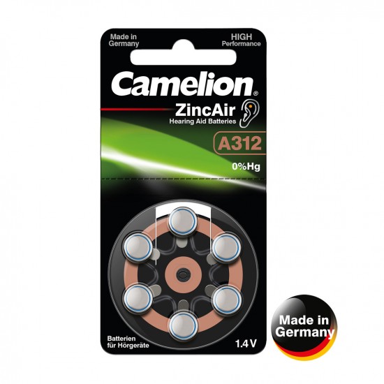 Elementai, A312/DA312/ZL312, 1,4V, CAMELION, 6 vnt. Elementai, A312/DA312/ZL312, 1,4V, CAMELION, 6 vnt.