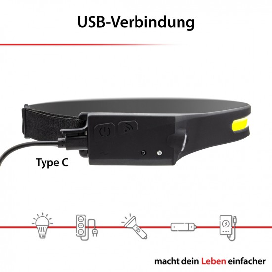 Galvos žibintuvėlis, 5W + 3W, įkraunamas USB-C, ARCAS Galvos žibintuvėlis, 5W + 3W, įkraunamas USB-C, ARCAS
