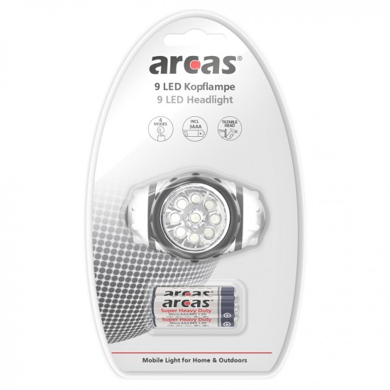 Galvos žibintuvėlis 9 LED, ARCAS Galvos žibintuvėlis 9 LED, ARCAS