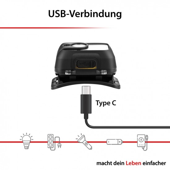 Galvos žibintuvėlis, 9W, įkraunamas USB-C, ARCAS Galvos žibintuvėlis, 9W, įkraunamas USB-C, ARCAS