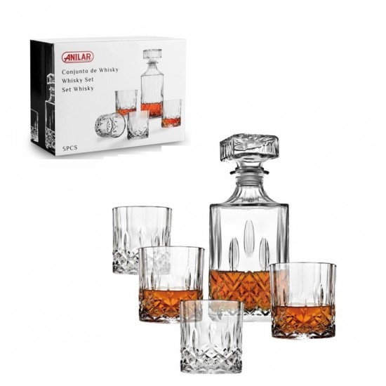 Grafinas viskiui 950ml+4 stiklinės 320ml WB005 Grafinas viskiui 950ml+4 stiklinės 320ml WB005