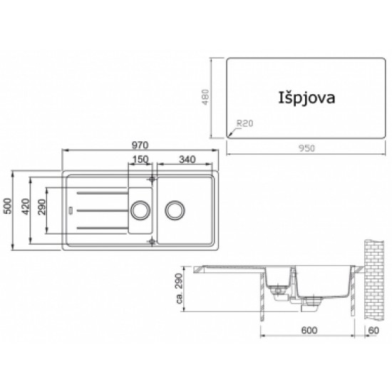 Granitinė plautuvė Franke Basis, BFG 651, Steingrau