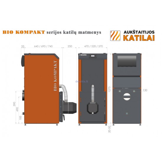 Granulinis katilas BIO KOMPAKT 20kW, su KIPI ROT POWER D16 degikliu su 190L talpa