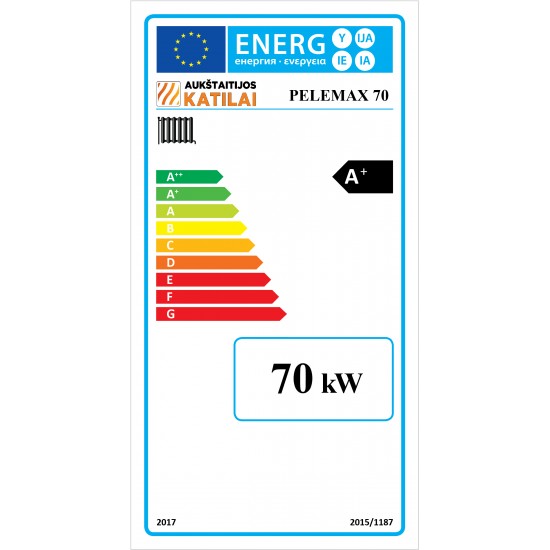 Granulinis katilas Pelemax 70 kW, komplekte su rotaciniu 70 kW degikliu, 1000 l bunkeriu