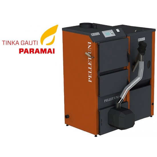 Granulinis katilas PELLET UNI 16 kW  su rotac. 16 kW degikliu, sraigtu, 350 l met. bunkeriu