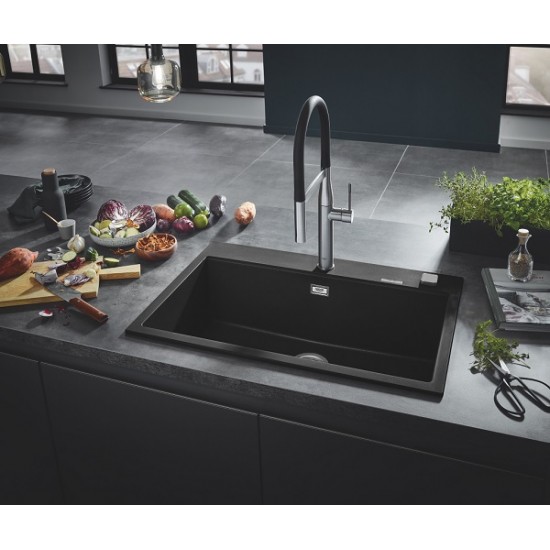 Grohe akmens masės plautuvė K700, 560x510 mm, granito juoda spalva