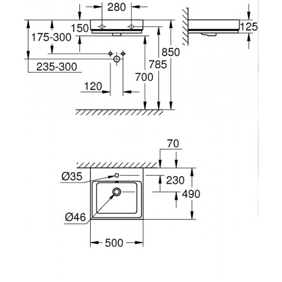 Grohe Cube Ceramic praustuvas, 50 cm