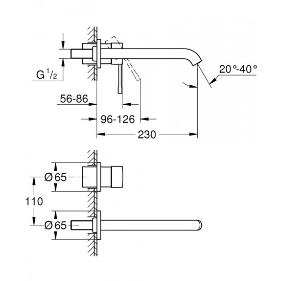 Grohe Essence virštinkinė praustuvo maišytuvo dalis, snapas 230mm, chromas