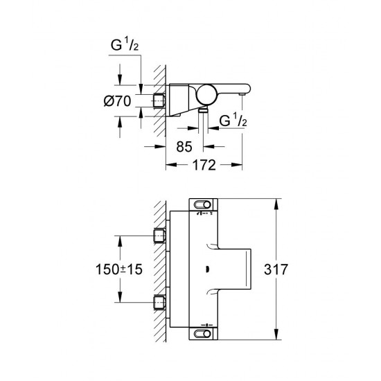 GROTHERM 2000 NEW termostatinis vonios maišytuvas, chromas