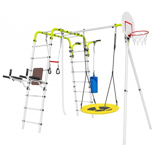 Įbetonuojamas sporto kompleksas-aikštelė vaikams SANRO FITNESS-3 baltai-salotinis, iki 100kg Įbetonuojamas sporto kompleksas-aikštelė vaikams SANRO FITNESS-3 baltai-salotinis, iki 100kg