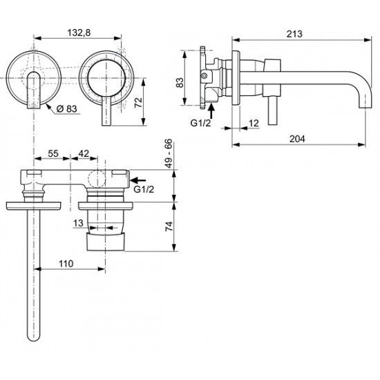 Ideal Standard Ceraline potinkinis praustuvo vandens maišytuvas, 180 mm snapas