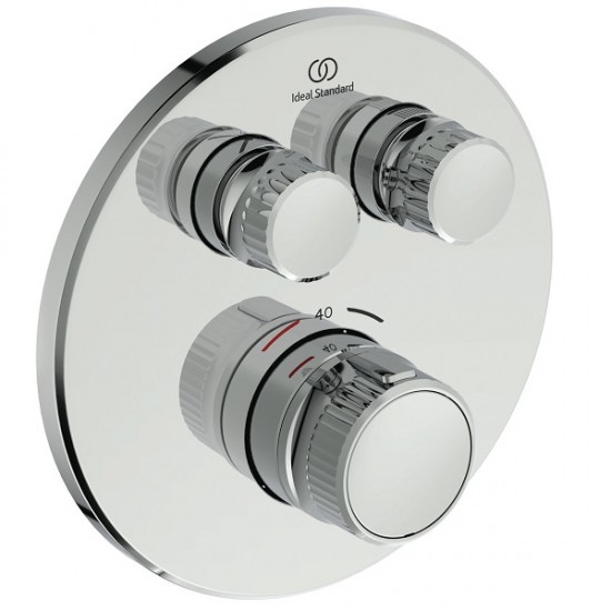 Ideal Standard Ceratherm Navigo potinkinė termostatinė sistema: apvali 300 mm metalinė galva, rankinis dušas, 1/2 alkūnė