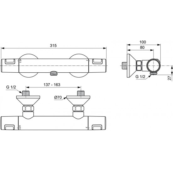 Ideal Standard Ceratherm T25 termostatinis dušo maišytuvas, matinė juoda