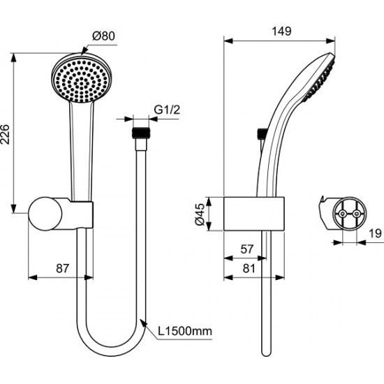 Ideal Standard dušo komplektas Idealrain Soft S1 su laikikliu ir dušo žarna