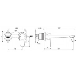 Ideal Standard potinkinis praustuvo maišytuvas Cerafine O, 224 mm snapas, juodas matinis