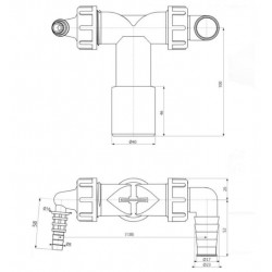 Kanalizacijos jungtis DN40-32 Alcaplast, su atbuliniais vožtuvais skalbyklei ir džiovyklei