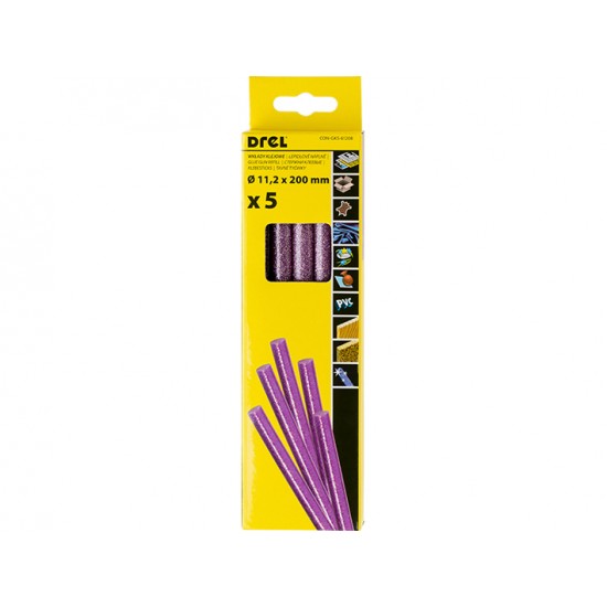 Karštų klijų lazdelės 11,2 mm x 200 mm, su blizgučiais violetinės, 5 vnt.