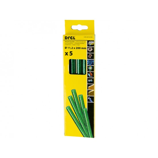 Karštų klijų lazdelės 11,2 mm x 200 mm, su blizgučiais, žalios, 5 vnt.