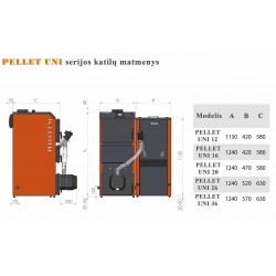 Katilas granulinis PELLET UNI 20 su KIPI ROT POWER 16 kW degikliu ir 350 l talpa