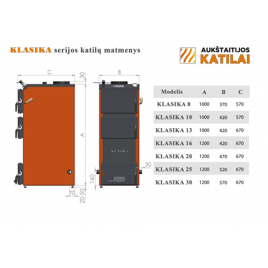 Katilas kieto kuro KLASIKA 8 8kW
