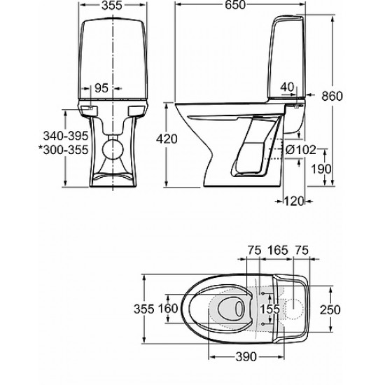 Kombinuotas unitazas INSPIRA, universalus nuotakas, be apvado (Rimfree®)