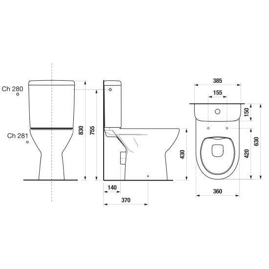 Kombinuotas unitazas LYRAplus RIMLESS horizontaliu nuotaku, Dual Flush 4,5/3ltr., vandens įvadas apačioje