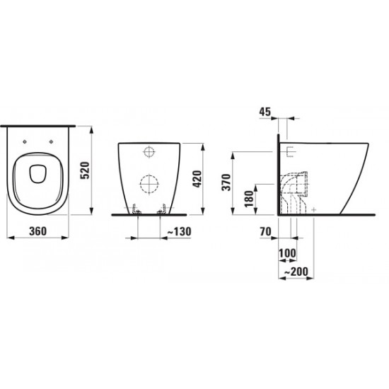 Laufen LUA Rimless pristatomas unitazas be bakelio, su universaliu nuotaku, baltas