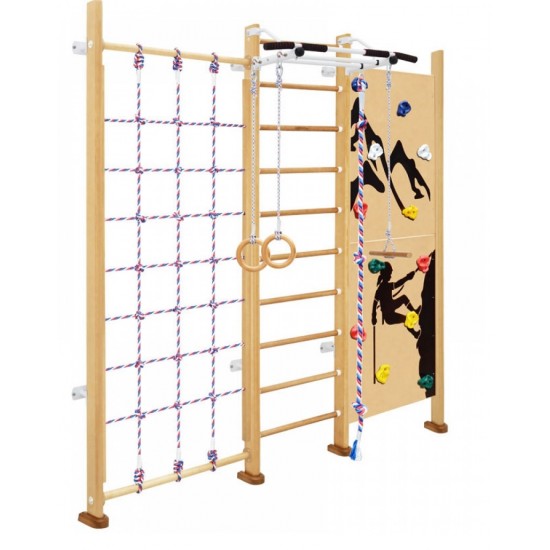 Medinė švediška gimnastikos sienelė SANRO ROCK CLIMBER natūrali, 243x238cm Medinė švediška gimnastikos sienelė SANRO ROCK CLIMBER natūrali, 243x238cm