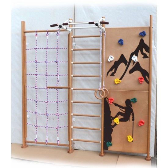 Medinė švediška gimnastikos sienelė SANRO ROCK CLIMBER natūrali, 243x238cm Medinė švediška gimnastikos sienelė SANRO ROCK CLIMBER natūrali, 243x238cm