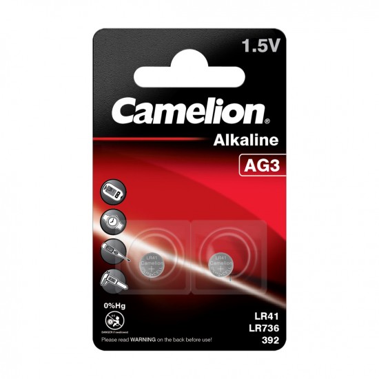 Mikro elementai be gyvsidabrio, LR41/AG3, 1,5V, CAMELION, 2 vnt. Mikro elementai be gyvsidabrio, LR41/AG3, 1,5V, CAMELION, 2 vnt.