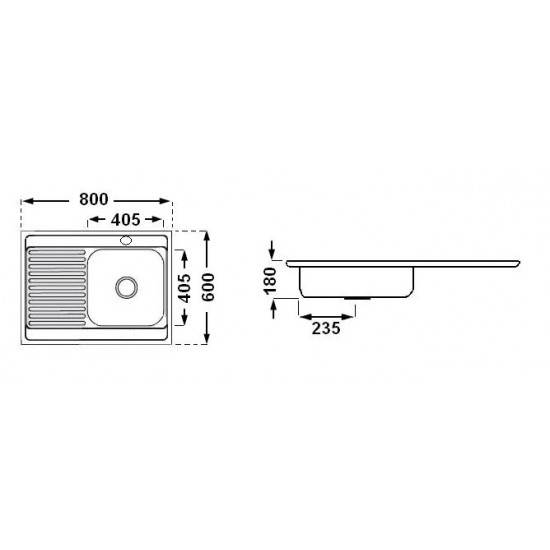 Nerūdijančio plieno plautuvė 864 kairė uždedama su sifonu 0.6mm
