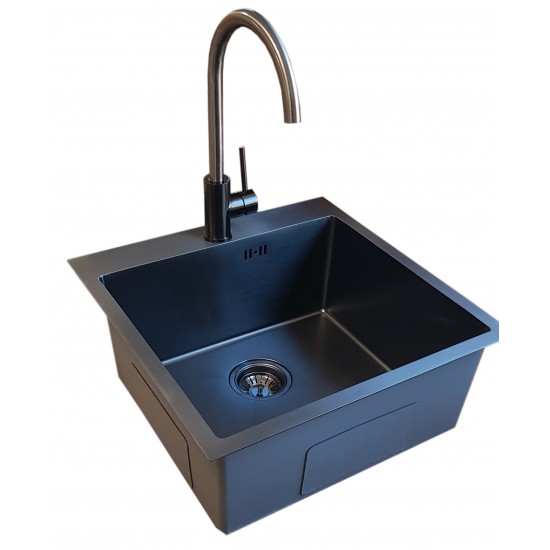 Nerūdijančio plieno plautuvė D5151HB BLACK su sifonu
