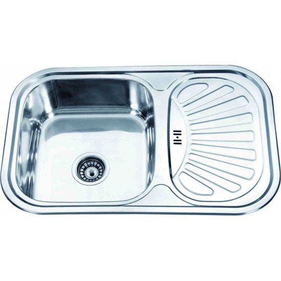 Nerūdijančio plieno plautuvė D7549P 750x490 0.6 DEKOR dešinė su sifonu Nerūdijančio plieno plautuvė D7549P 750x490 0.6 DEKOR dešinė su sifonu