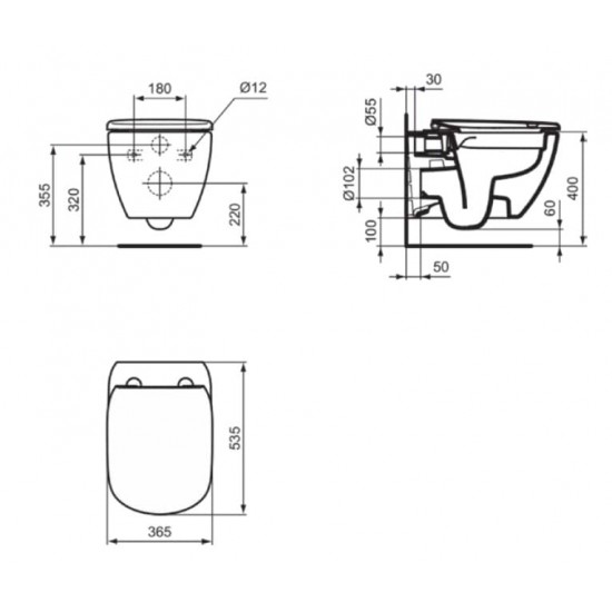 Pakabinamas WC puodas IDEAL STANDARD TESI, baltas blizgus