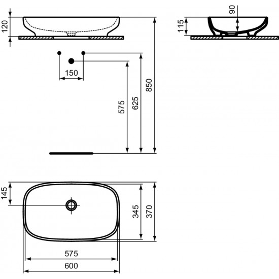 Pastatomas praustuvas Ideal Standard i.life B, 600x370 mm, baltas be persipylimo