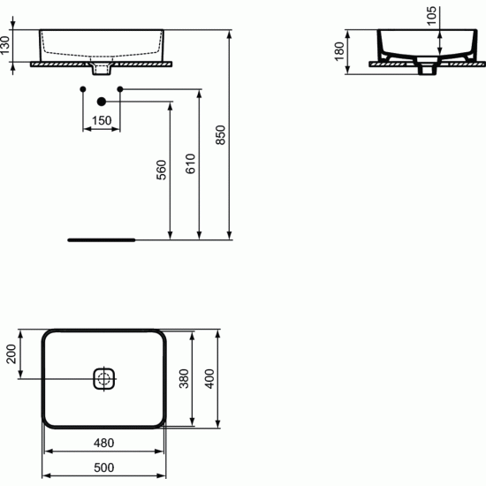 Pastatomas praustuvas Ideal Standard Strada II, 500x400