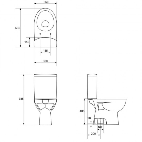 Pastatomas WC Cersanit, Parva su kietu dangčiu, vertikalus pajungimas Pastatomas WC Cersanit, Parva su kietu dangčiu, vertikalus pajungimas