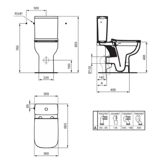 Pastatomas WC Ideal Standard i.life A RimsLS+, paaukštintas, su bakeliu ir lėtai nusileidžiančiu dangčiu