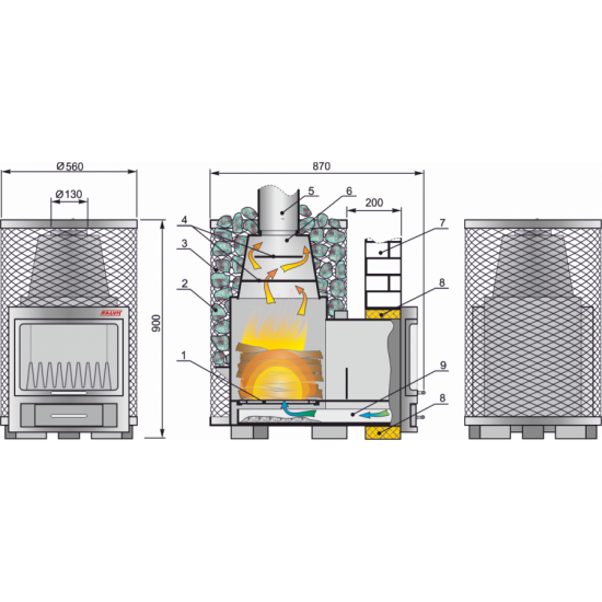 Pirties krosnelė Kalvis PR5-1 12 kw garinei, saunai, išgaubta stiklo keramika