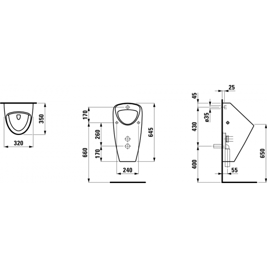 Pisuaras Caprino Plus 320x350x645 mm, be valdymo sist., išorinis vand. įv., kompl. mont. skirtas rink. 8.9280.8, baltas