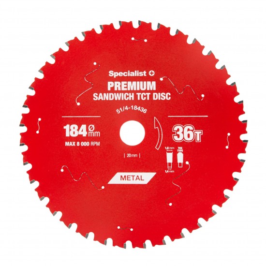 Pjovimo diskas 184x36Tx20/16mm, Sandwich PREMIUM, SPECIALIST+ Pjovimo diskas 184x36Tx20/16mm, Sandwich PREMIUM, SPECIALIST+