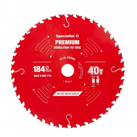Pjovimo diskas 184x40Tx20/16mm, Demolition PREMIUM, SPECIALIST+ Pjovimo diskas 184x40Tx20/16mm, Demolition PREMIUM, SPECIALIST+