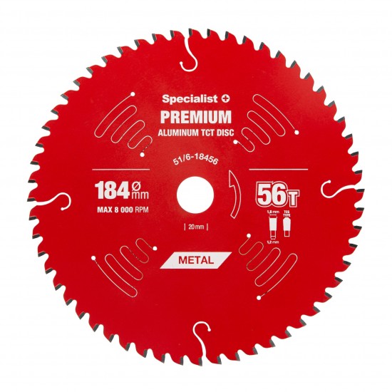 Pjovimo diskas 184x56Tx20/16mm, Aluminium PREMIUM, SPECIALIST+ Pjovimo diskas 184x56Tx20/16mm, Aluminium PREMIUM, SPECIALIST+