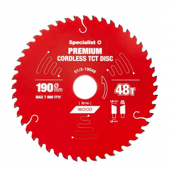 Pjovimo diskas 190x48Tx30mm, Cordless PREMIUM, SPECIALIST+ Pjovimo diskas 190x48Tx30mm, Cordless PREMIUM, SPECIALIST+