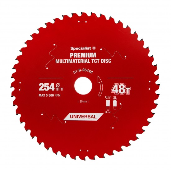 Pjovimo diskas 254x48Tx30mm, Multimaterial PREMIUM, SPECIALIST+ Pjovimo diskas 254x48Tx30mm, Multimaterial PREMIUM, SPECIALIST+