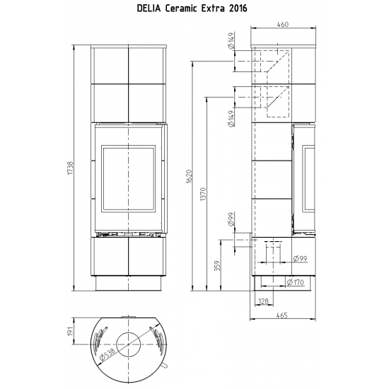 Plieninė krosnelė Thorma Delia Ceramic Extra, baltos spalvos keramika