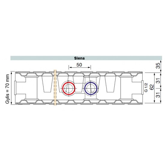 Plieninis radiatorius GALANT CENTARA 21C-5-1000, centrinis prijungimas